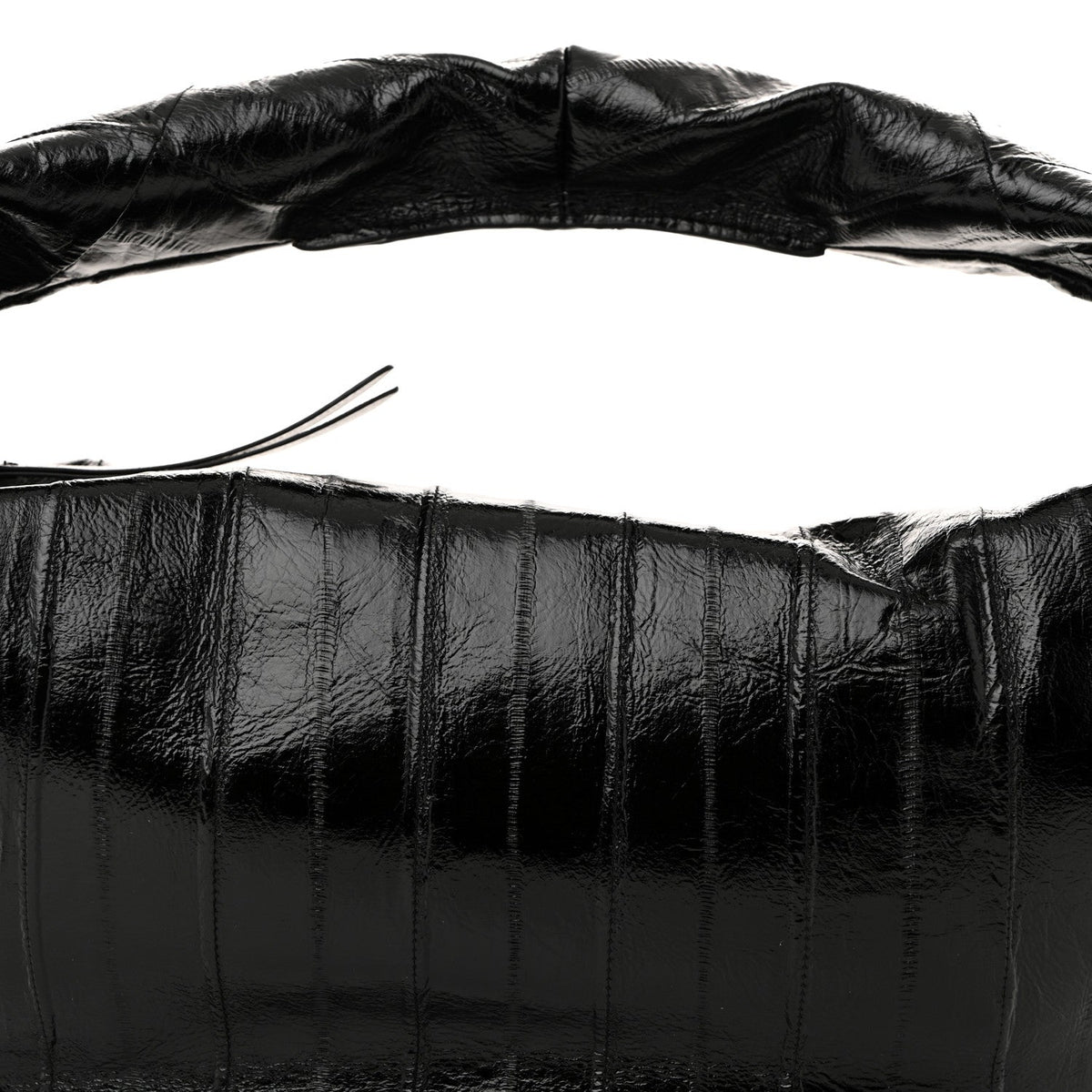 Glossy Calfskin Eelskin Embossed Medium Olivia Hobo Black