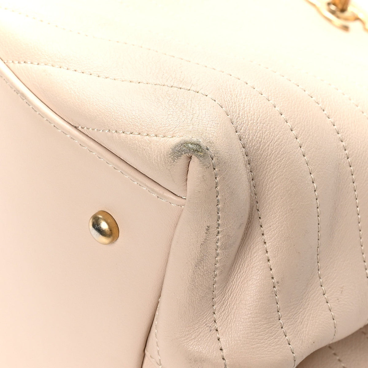 Calfskin Elaphe Stitched Large Chevron Chic Shopping Bag Beige