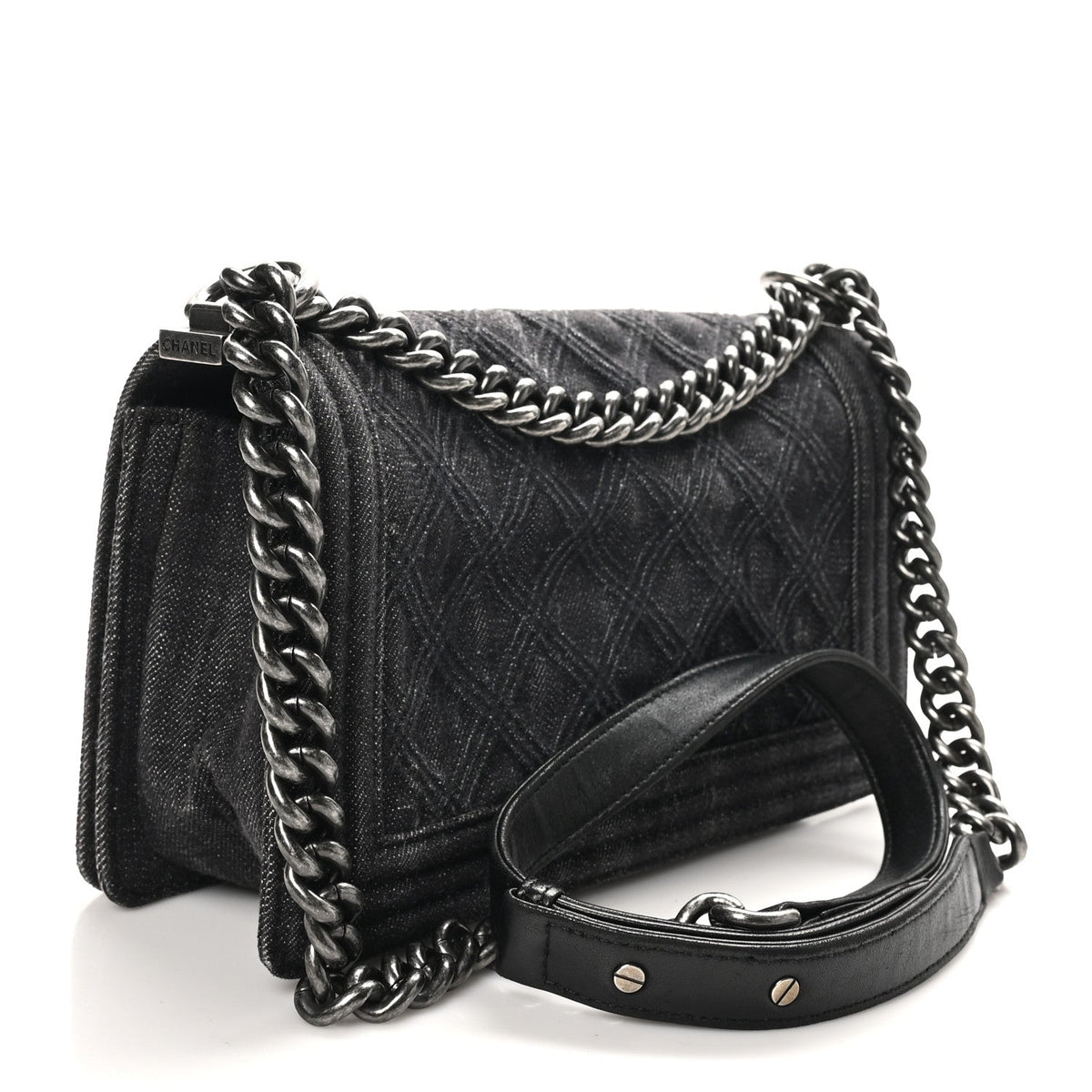 Denim Quilted Medium Boy Flap Black