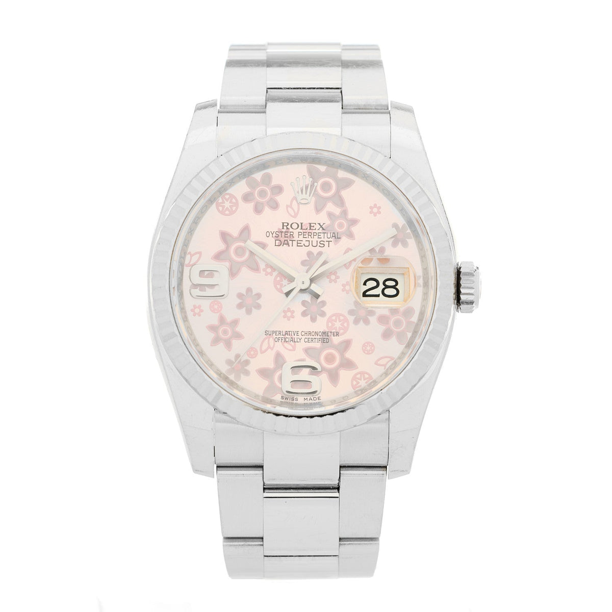 Stainless Steel 18K White Gold 36mm Oyster Perpetual Datejust Watch Pink Flowers 116234