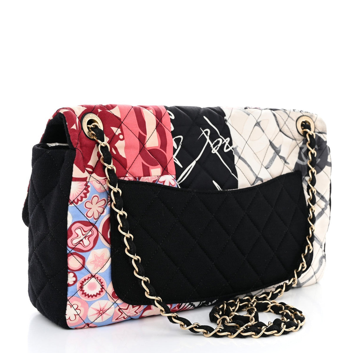 Fabric Quilted Patchwork Medium Flap Red Black Multicolor