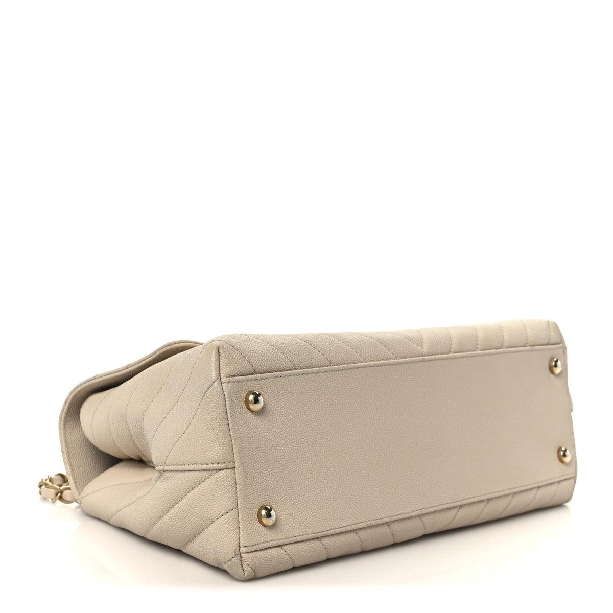 Caviar Lizard Embossed Chevron Quilted Small Coco Handle Flap Beige