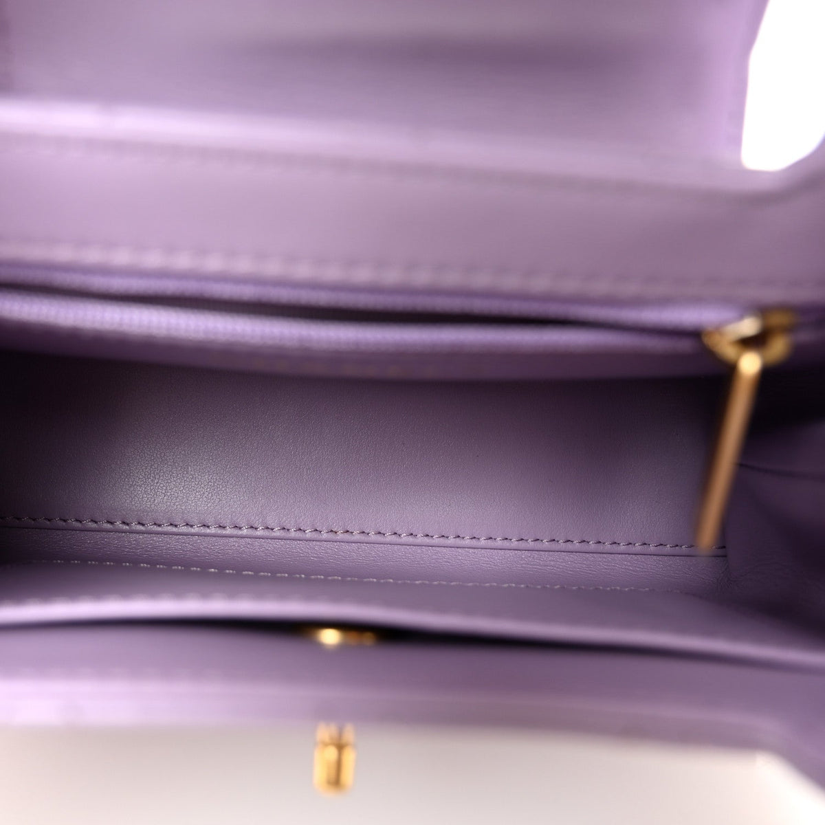 Shiny Aged Calfskin Quilted Nano Kelly Shopper Lilac
