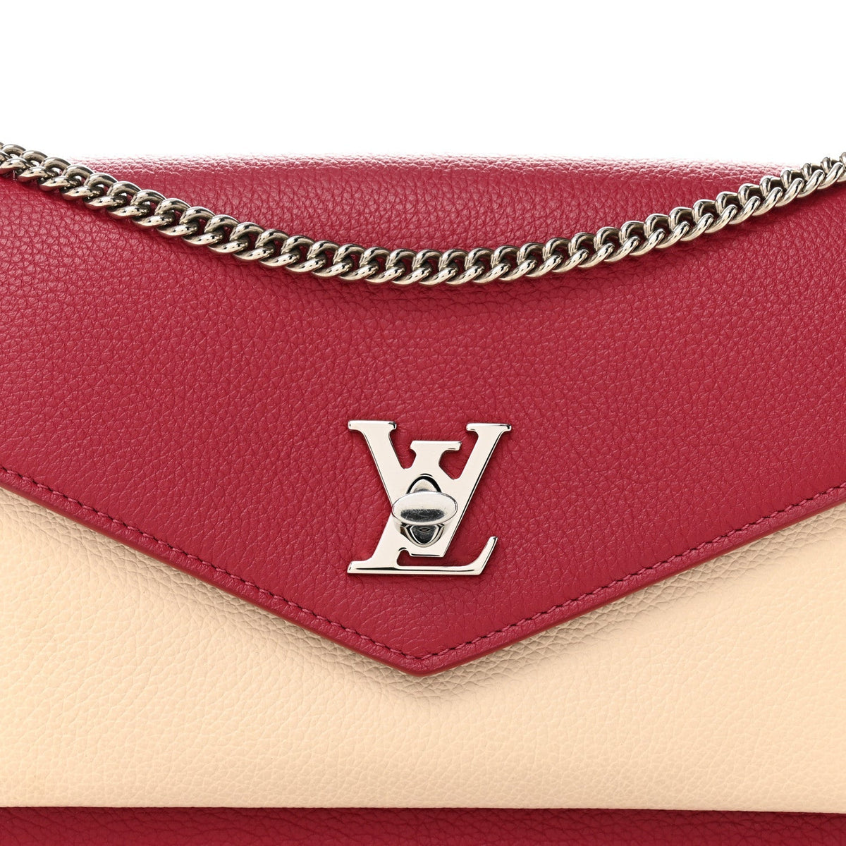 Calfskin My Lockme Chain Pochette Lie De Vin Etain Creme