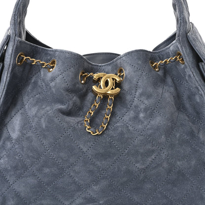 Suede Quilted Small Chanel 25 Handbag Blue