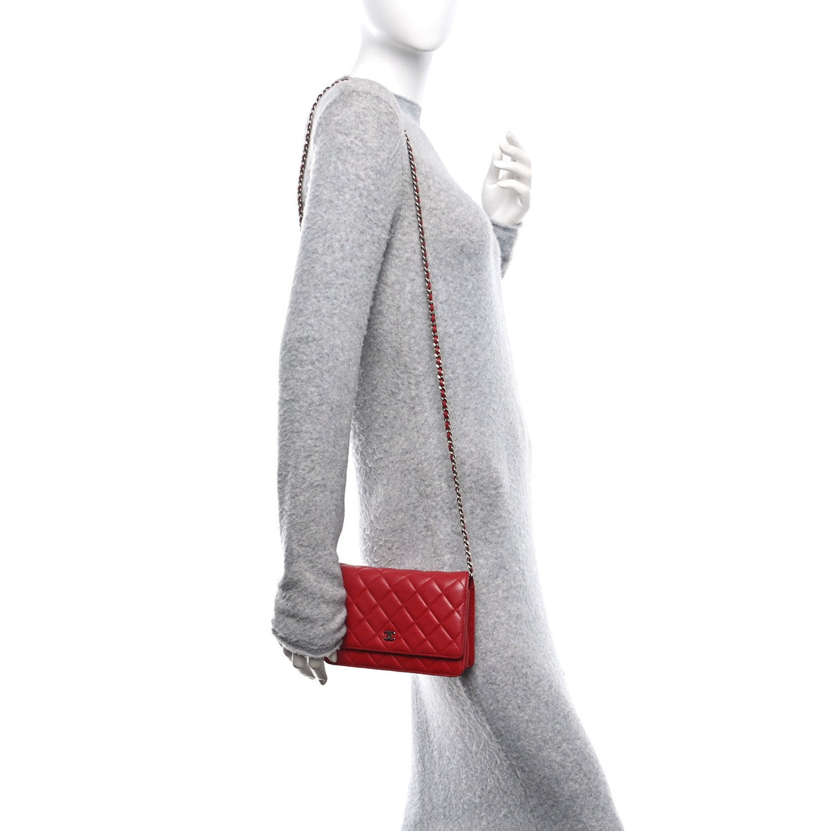 Lambskin Quilted Wallet On Chain WOC Red