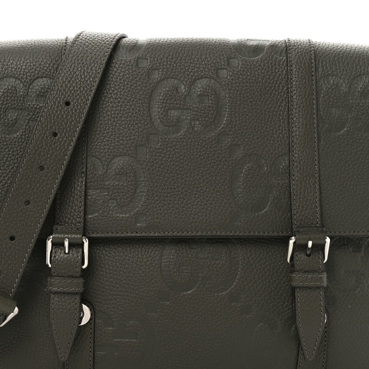 Piuma Calfskin Jumbo GG Embossed Double Buckle Medium Messenger Bag Dark Vintage Olive