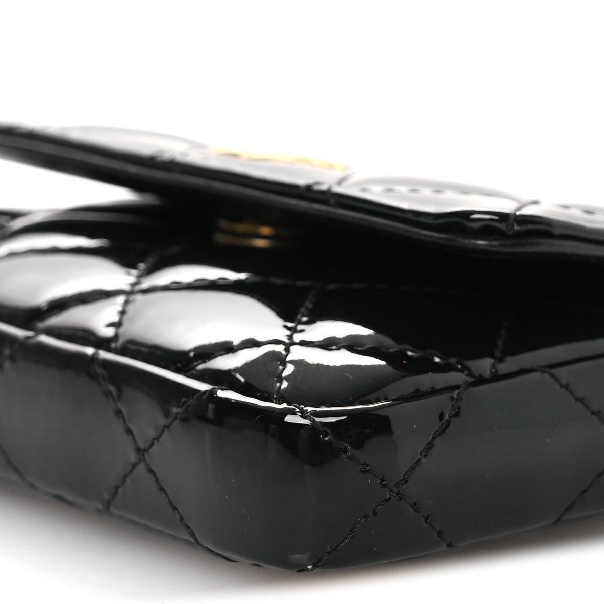 Patent Enamel Quilted Coco Hearts Clutch With Chain Black