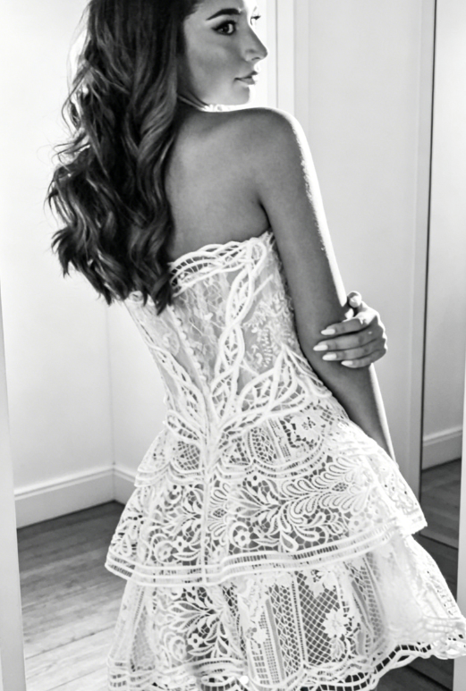 Sexy Strapless Birthday Dress A-Line Lace Homecoming Dress White Party Dress ES07250
