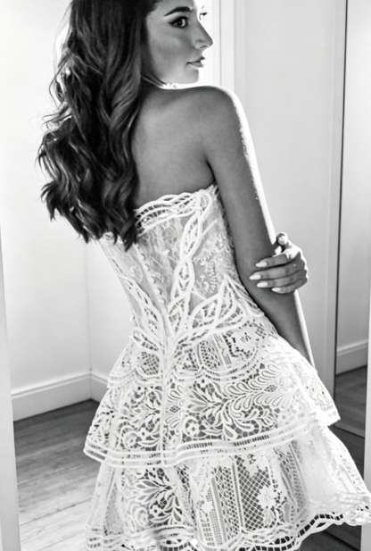Sexy Strapless Birthday Dress A-Line Lace Homecoming Dress White Party Dress ES07250