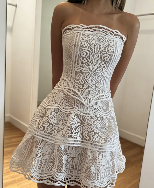 Sexy Strapless Birthday Dress A-Line Lace Homecoming Dress White Party Dress ES07250
