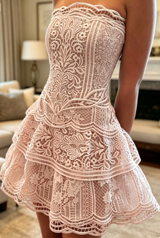 Sexy Strapless Birthday Dress A-Line Lace Homecoming Dress White Party Dress ES07250
