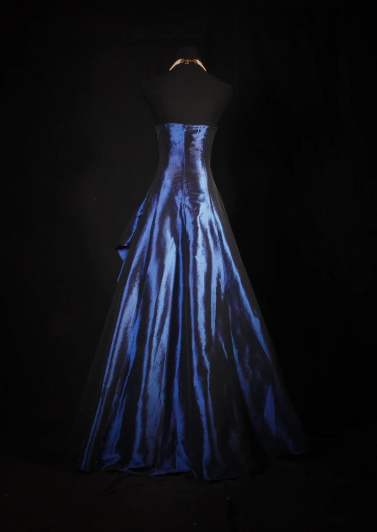 A-Line Navy Blue Strapless Satin Beading Vintage Long Party Dress Evening Dress, D790