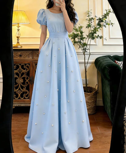 New Arrival Prom Dress A Line Crew Neck Pleated Gala Dress Formal Dress Evening Dress  D4592