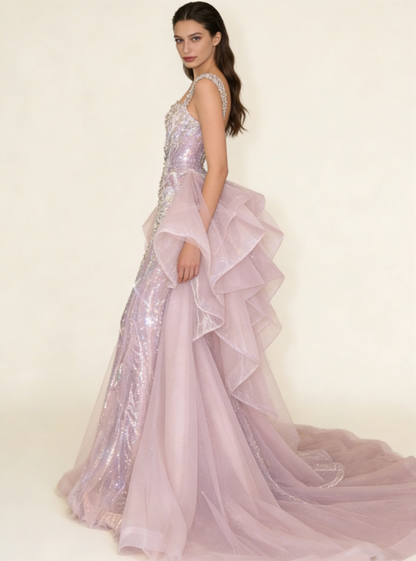 Gorgeous Pink Sequins Mermaid Beading Long Evening Dress Birthday Outfits, D803