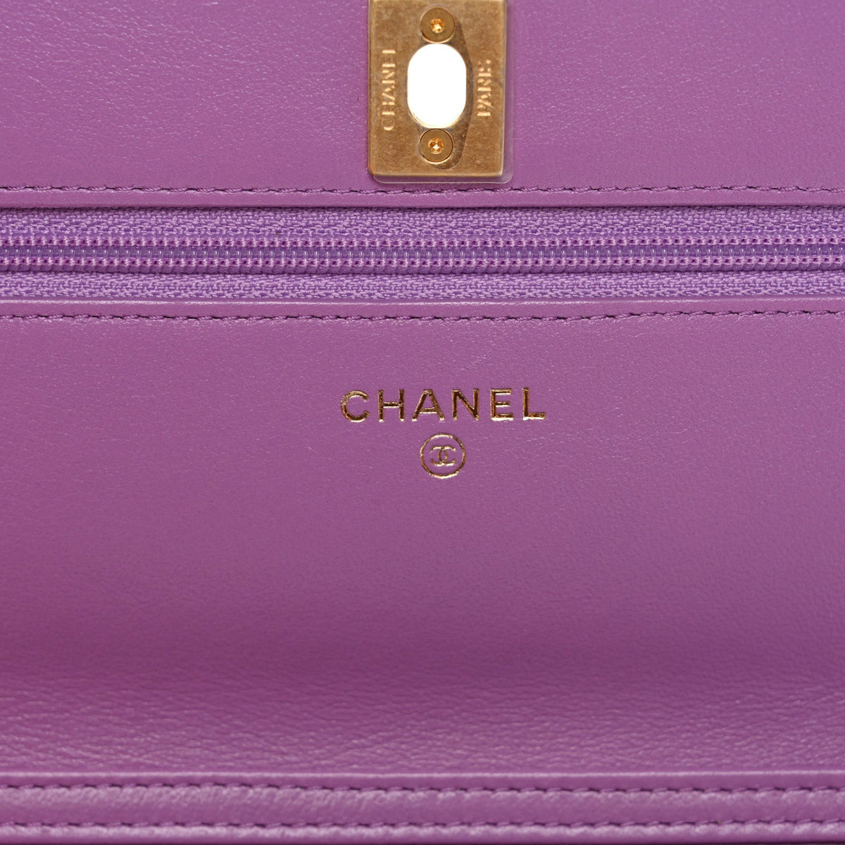 Lambskin Quilted CC Pearl Crush Wallet on Chain WOC Purple