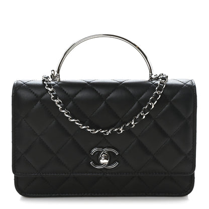 Lambskin Quilted Metal Top Handle Wallet On Chain WOC Black