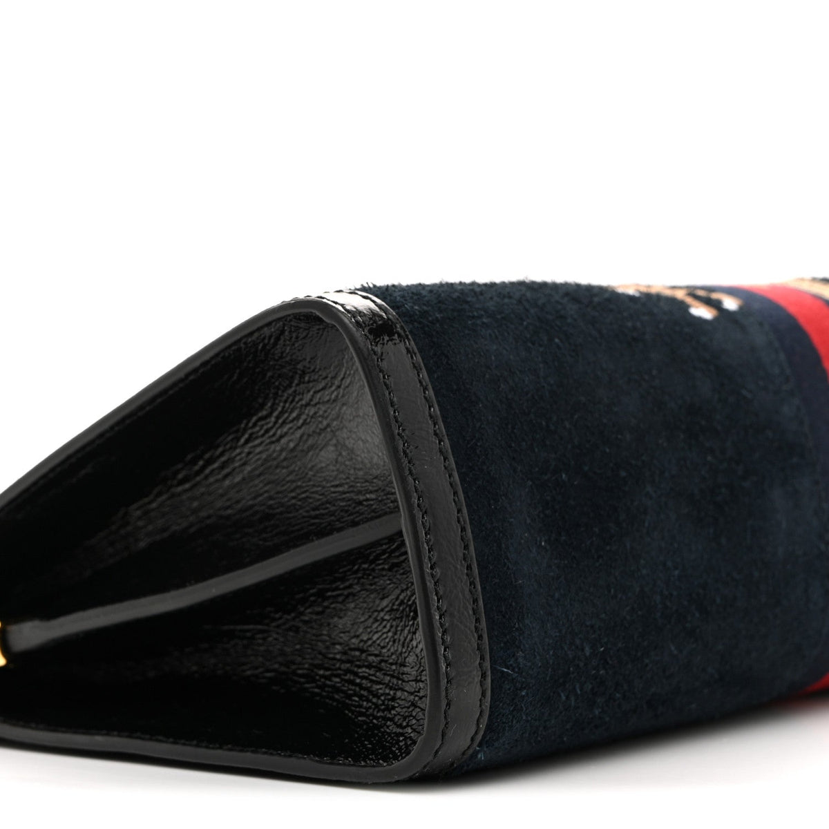 Suede Patent Web Dragon Embroidered Medium Ophidia Chain Shoulder Bag Blue Multicolor Black
