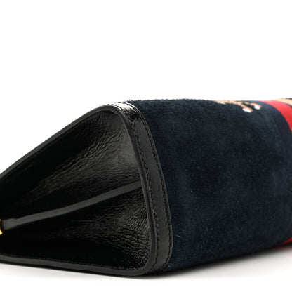 Suede Patent Web Dragon Embroidered Medium Ophidia Chain Shoulder Bag Blue Multicolor Black