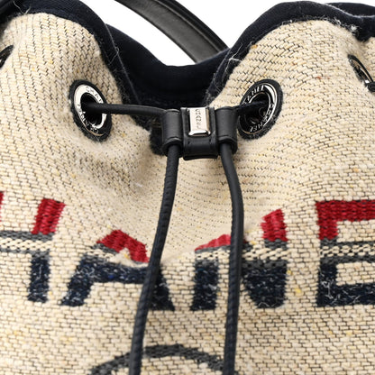 Striped Canvas Deauville Drawstring Bag Beige