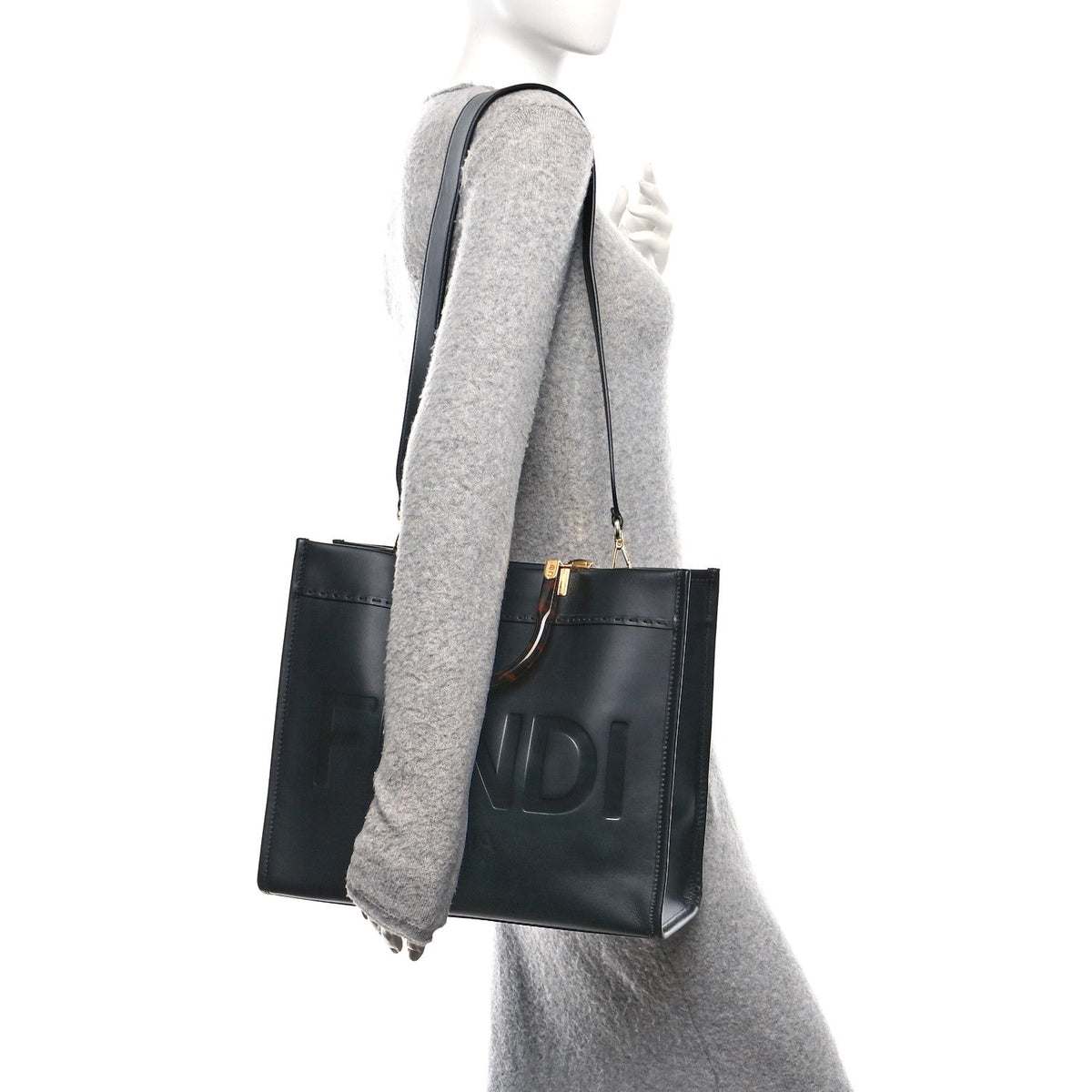 Vitello King Plexiglass Medium Fendi Sunshine Shopper Tote Black