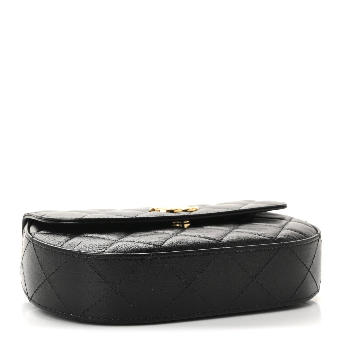 Shiny Aged Calfskin Quilted Flap Phone Holder With Chain Black