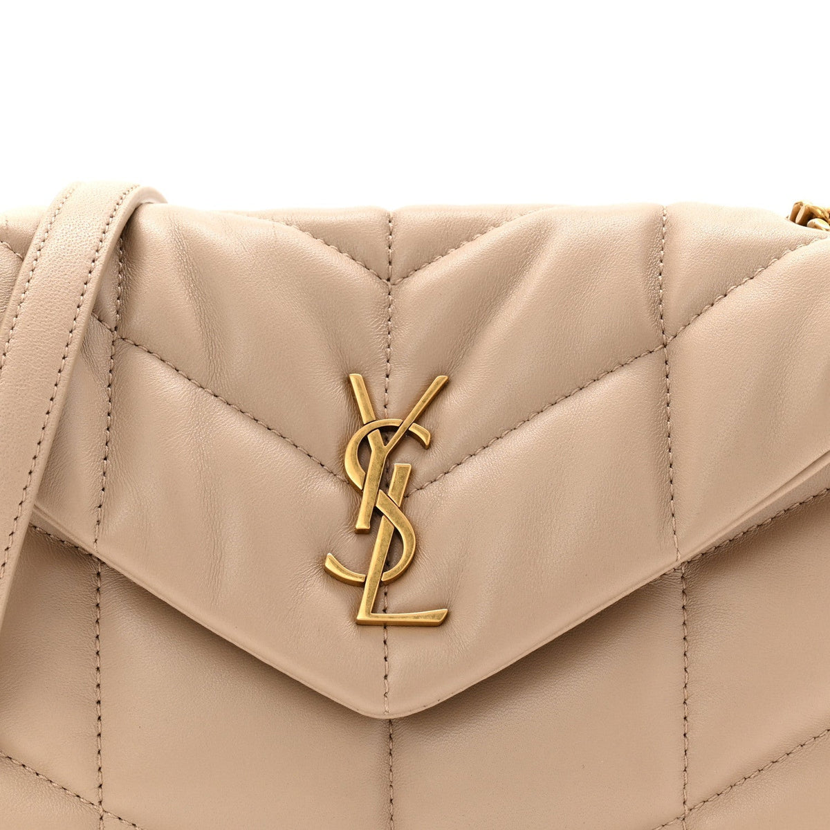 Lambskin Quilted Toy Loulou Puffer Monogram Chain Satchel Dark Beige