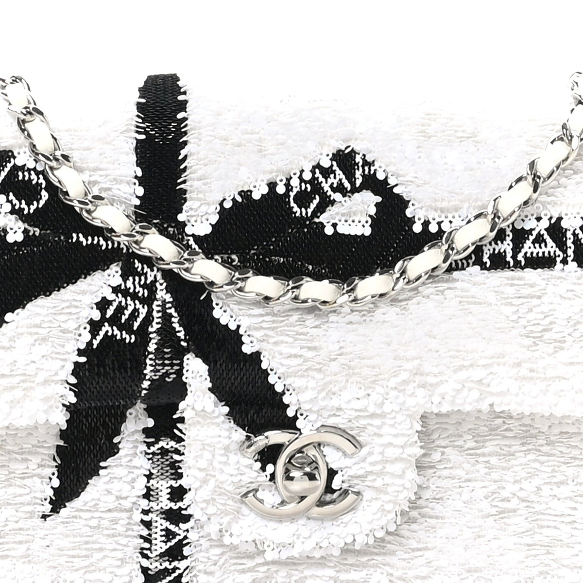 Sequin Ribbon Mini Rectangular Flap White Black
