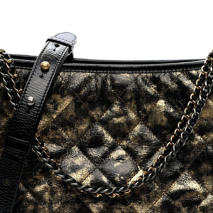 Metallic Crumpled Goatskin Quilted Medium Gabrielle Hobo Black Gold