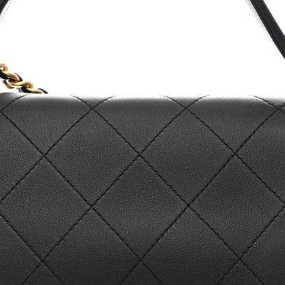 Calfskin Stitched Maxi Flap Top Handle Black