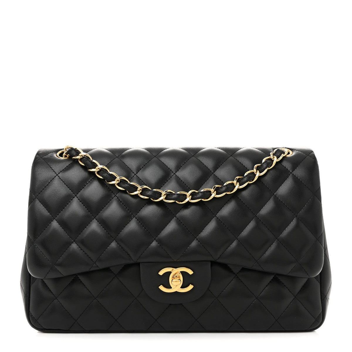 Lambskin Quilted Jumbo Double Flap Black