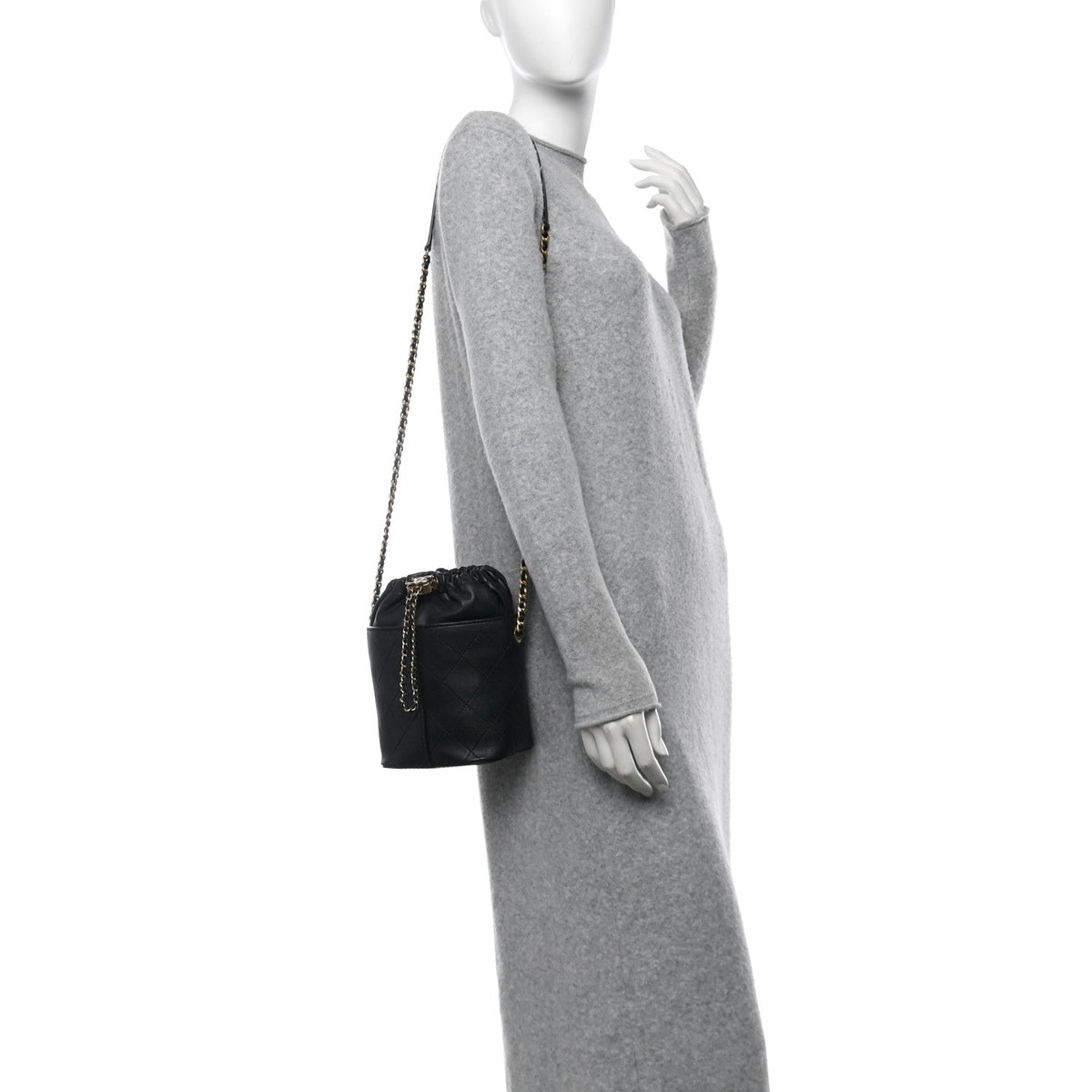 Caviar Lambskin Bucket Drawstring Bag Black