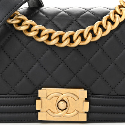 Calfskin Quilted Small Boy Flap Dark Grey
