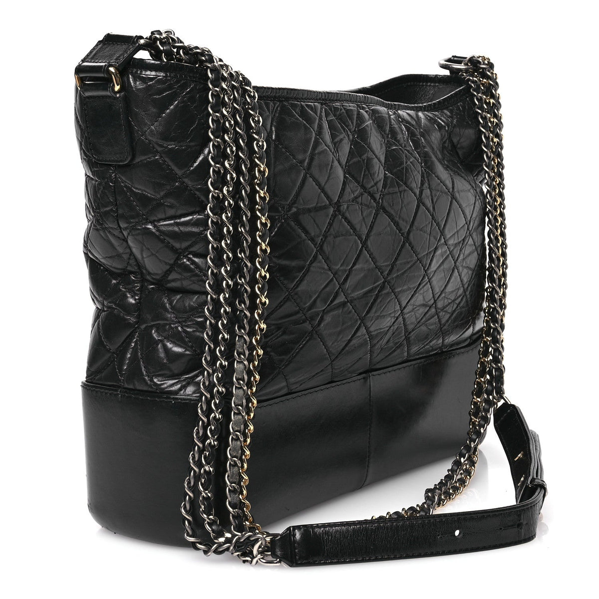 Aged Calfskin Quilted Large Gabrielle Hobo  Black
