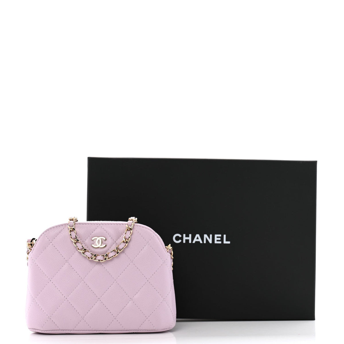 Caviar Quilted Clutch with Chain Light Purple