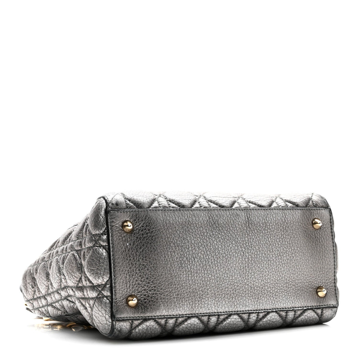 Metallic Grained Calfskin Cannage Medium Supple Lady Dior Steel