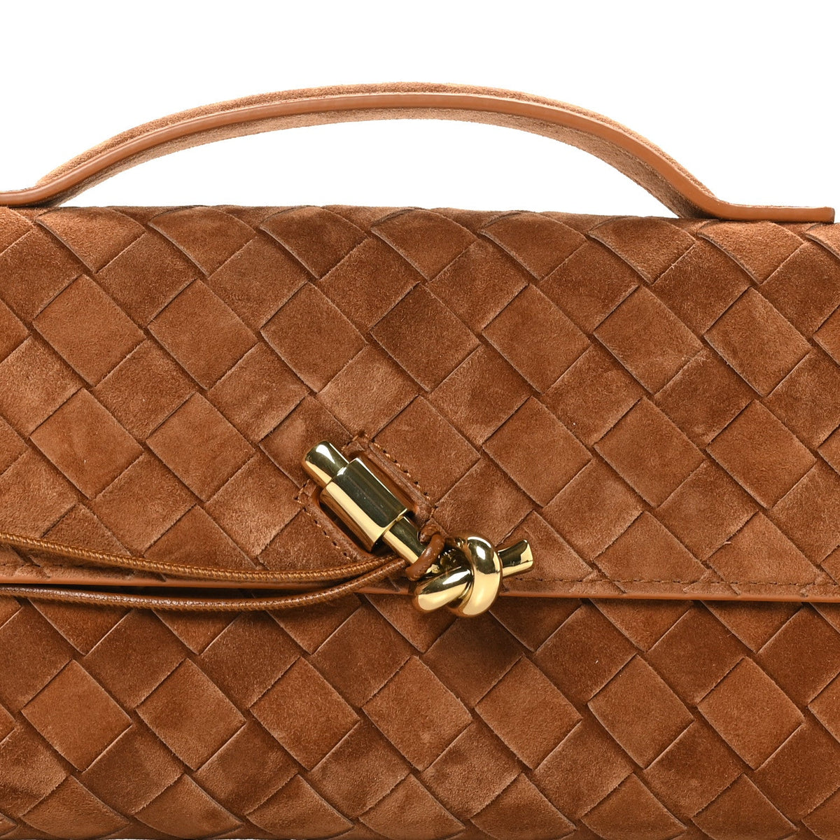 Suede Intrecciato Long Andiamo Top Handle Clutch Amber