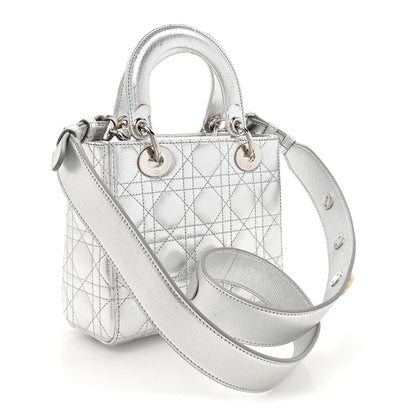 Metallic Grained Calfskin Cannage Small Lucky Badges My Lady Dior Silver
