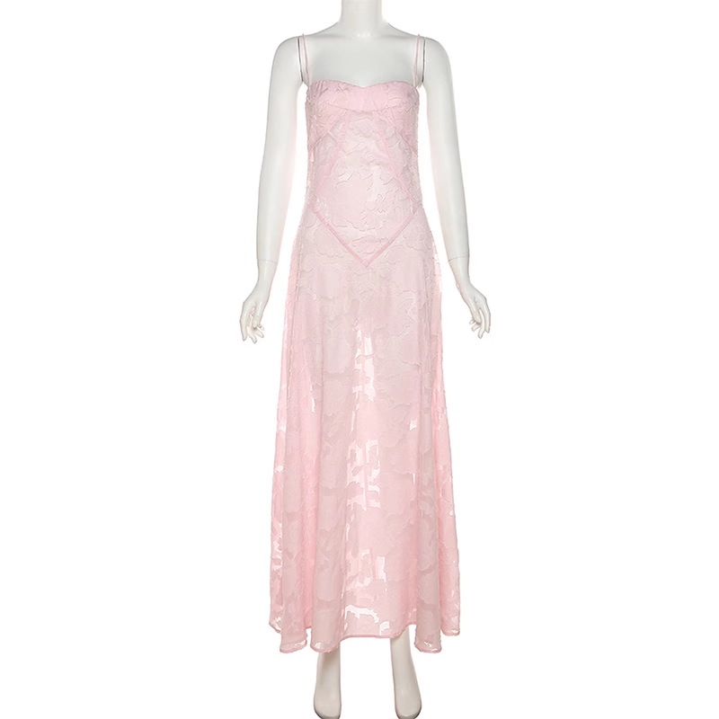 Vintage Pink Applique Spaghetti Strap Design A-line Party Dress, D1420