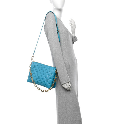 Lambskin Embossed Monogram Coussin PM Turquoise