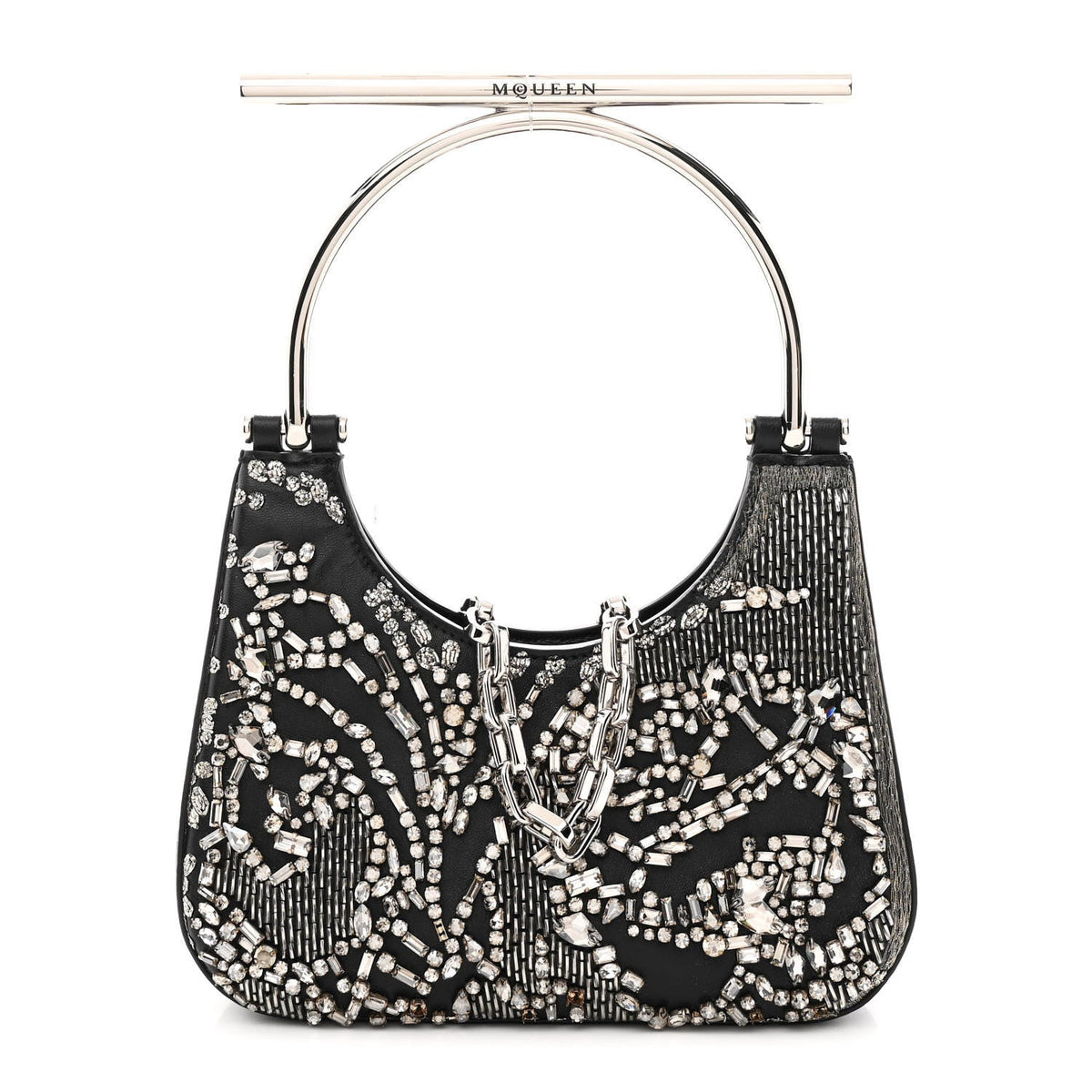 Lambskin Embellished Crystal Mini T-Bar Bag Black