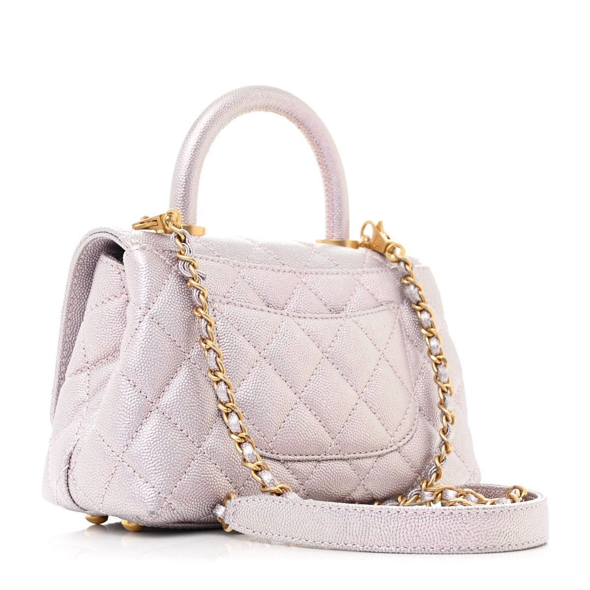 Metallic Caviar Quilted Extra Mini Coco Handle Flap Light Pink