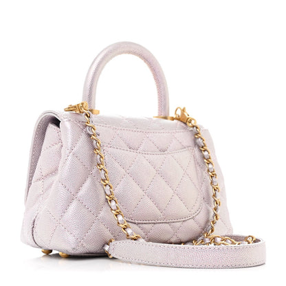 Metallic Caviar Quilted Extra Mini Coco Handle Flap Light Pink