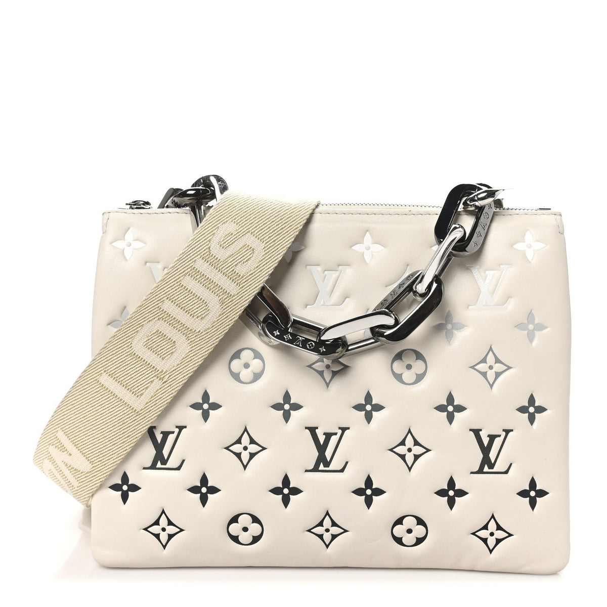 Lambskin Embossed Monogram Coussin PM Cream Grey