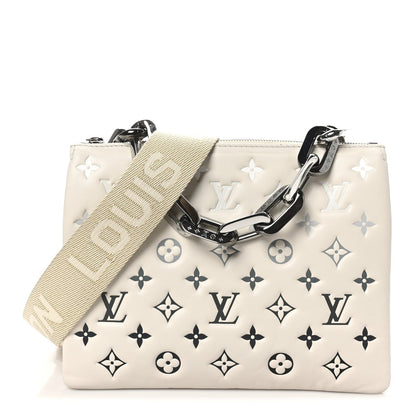 Lambskin Embossed Monogram Coussin PM Cream Grey