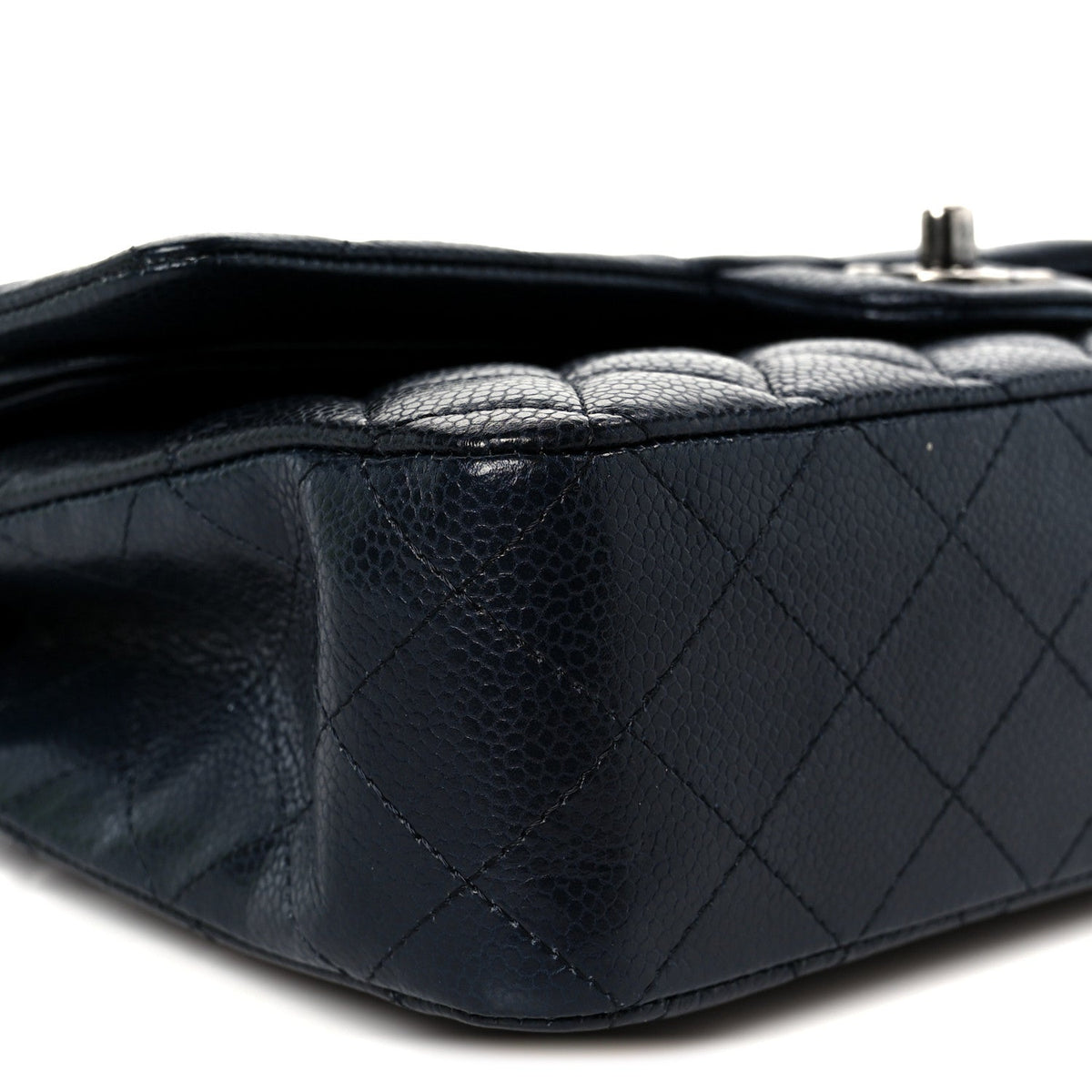 Caviar Quilted Medium Double Flap Navy
