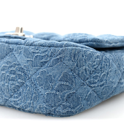 Denim Quilted Camellia Sweetheart Mini Flap Blue