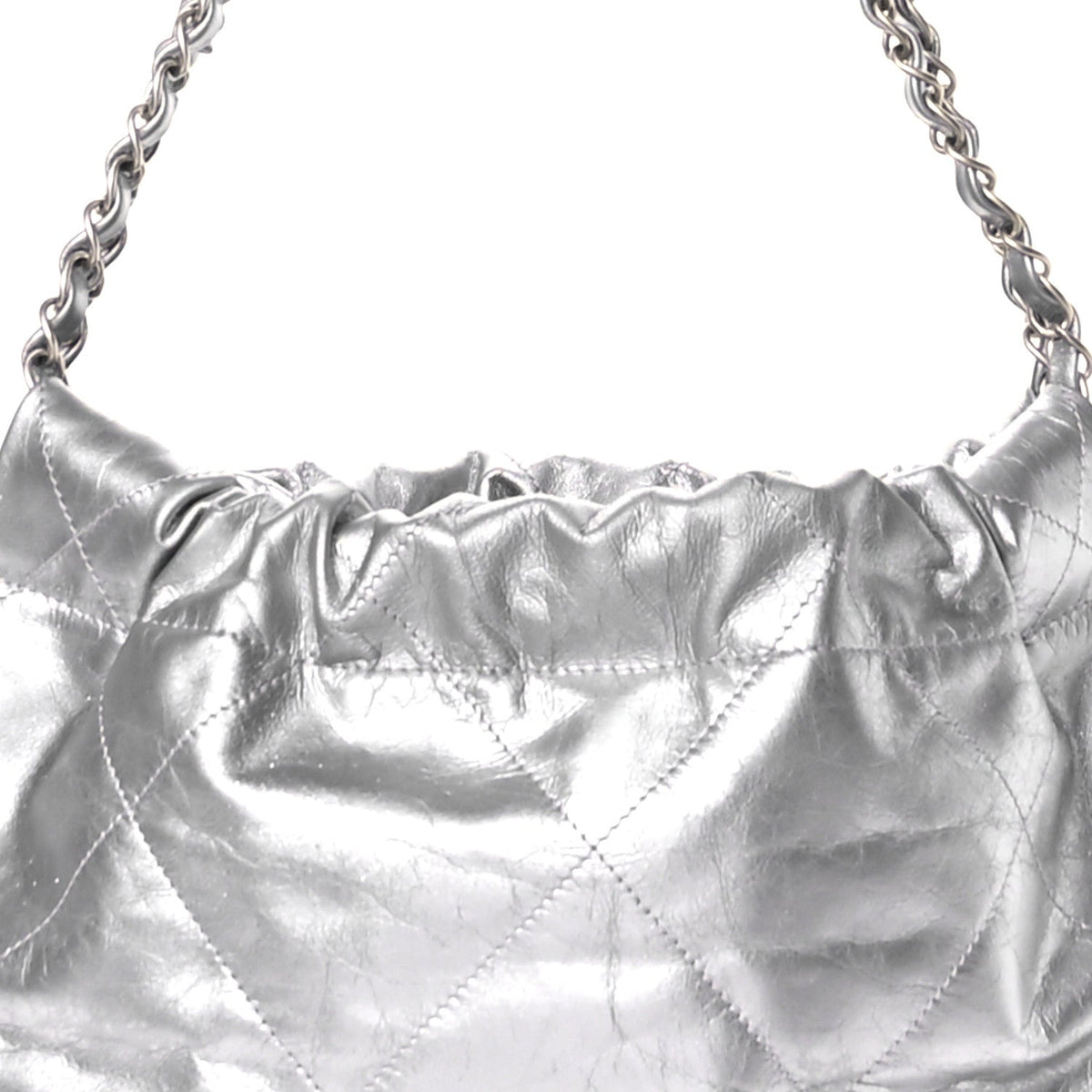 Metallic Calfskin Quilted Small Chanel 22 Silver
