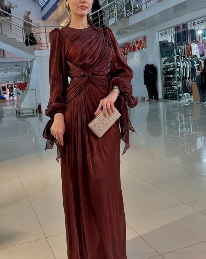 Modest Long Sleeves Sheath Chiffon Elegant Long Formal Party Dress, D783