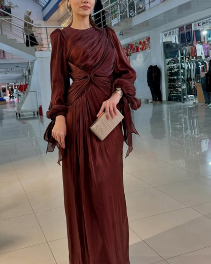 Modest Long Sleeves Sheath Chiffon Elegant Long Formal Party Dress, D783